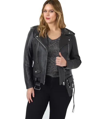 Asymmetrical Moto Rider Plus Size Black Jacket
