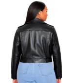 Black Zip Detail Faux Leather Biker Jacket Plus Size
