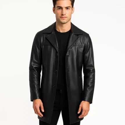 Braunton Mens leather Black Coat