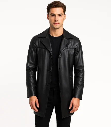 Braunton Mens leather Black Coat