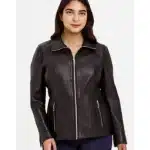 Womens Lindsey Leather Black Scuba Jacket