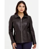 Womens Lindsey Leather Black Scuba Jacket