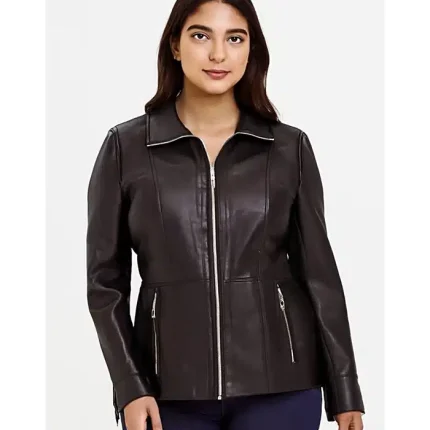 Womens Lindsey Leather Black Scuba Jacket