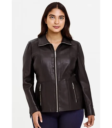 Womens Lindsey Leather Black Scuba Jacket