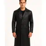 Delmar Black Double Breasted Leather Coat