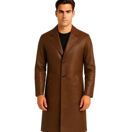 Mateo Brown Single Breasted Leather Coat
