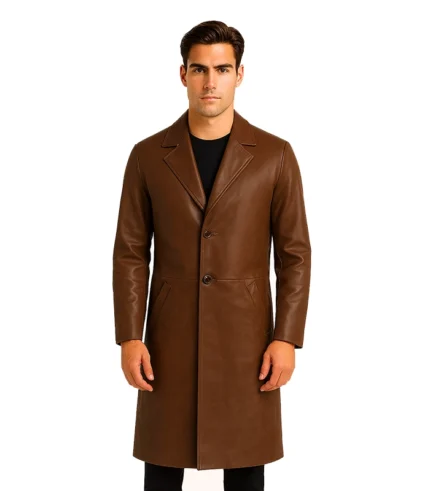 Mateo Brown Single Breasted Leather Coat