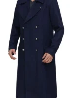 Navy Blue Men’s Wool Overcoat – Military Long Coat