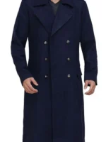 Navy Blue Men’s Wool Overcoat – Military Long Coat