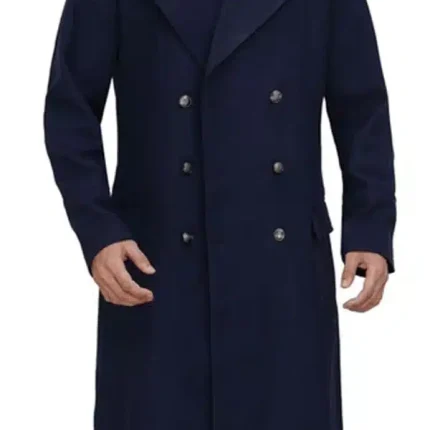 Navy Blue Men’s Wool Overcoat – Military Long Coat