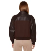 Contrast Brown Faux Leather Jacket Plus Size