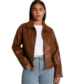 Plus Size Brown Faux Leather Jacket
