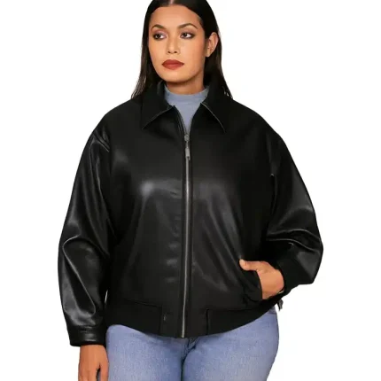 Plus Size Faux Leather Bomber Jacket