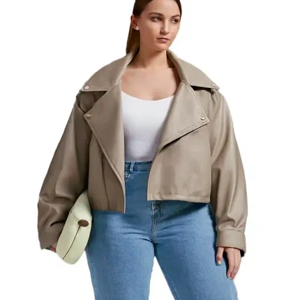 Quilted Lining Plus Size Faux Leather Biker Jacket