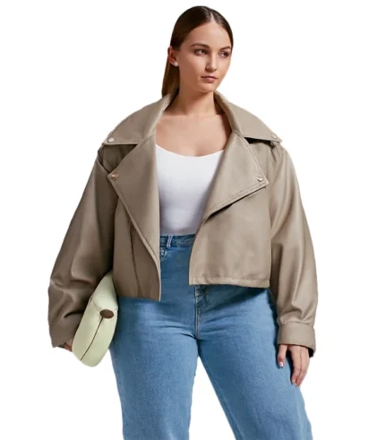Quilted Lining Plus Size Faux Leather Biker Jacket