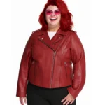Women's Asymmetrical Plus Size Red Leather Jacket