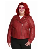 Women's Asymmetrical Plus Size Red Leather Jacket