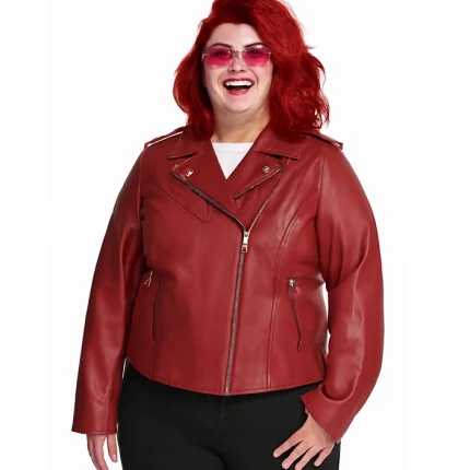 Women's Asymmetrical Plus Size Red Leather Jacket