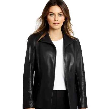 Womens Natalie Plus Size Black Leather Jacket