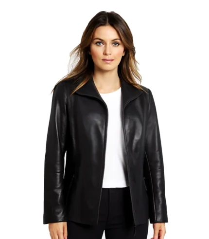 Womens Natalie Plus Size Black Leather Jacket