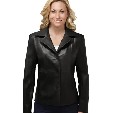 Womens Notch Collar Leather Jacket