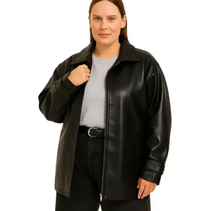Womens Plus Size Faux Leather Coat