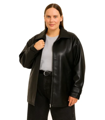 Womens Plus Size Faux Leather Coat