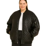 Womens Plus Size Leather Bomber Jacket