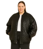 Womens Plus Size Leather Bomber Jacket