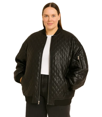 Womens Plus Size Leather Bomber Jacket