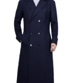 Aaron Men’s long wool coat blue Double Breasted