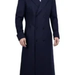 Aaron Men’s long wool coat blue Double Breasted