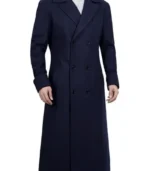 Aaron Men’s long wool coat blue Double Breasted