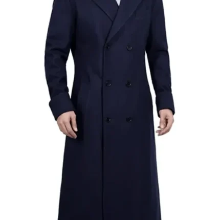 Aaron Men’s long wool coat blue Double Breasted