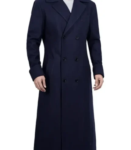 Aaron Men’s long wool coat blue Double Breasted