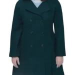 Ana Womens Forest Green Double Breasted Flare Wool Coat – Regular Fit