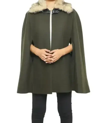 Chic Olive Green Wool Blend Women Cape Coat