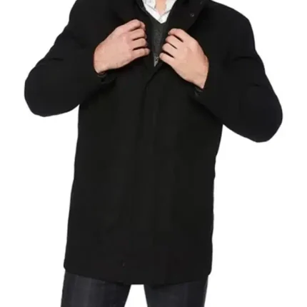 Rafferty Black Modern Fit Wool Coat for Men