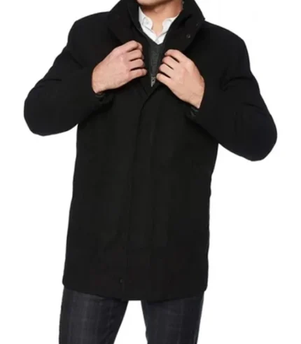 Rafferty Black Modern Fit Wool Coat for Men