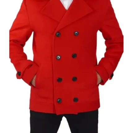 Red Double Breasted Wool Peacoat Mens – Vibrant Classic Outerwear