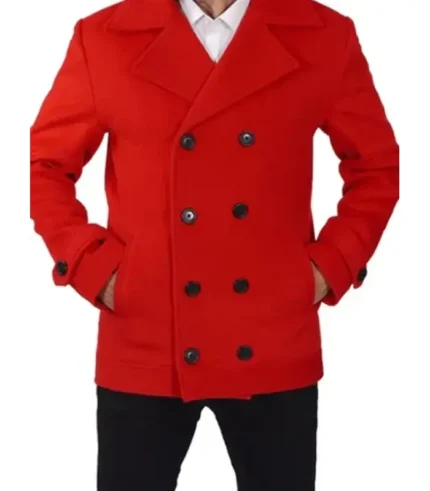 Red Double Breasted Wool Peacoat Mens – Vibrant Classic Outerwear