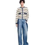 Striped cardigan with denim details