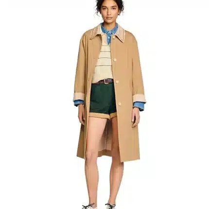 Trench coat with rhinestone collar