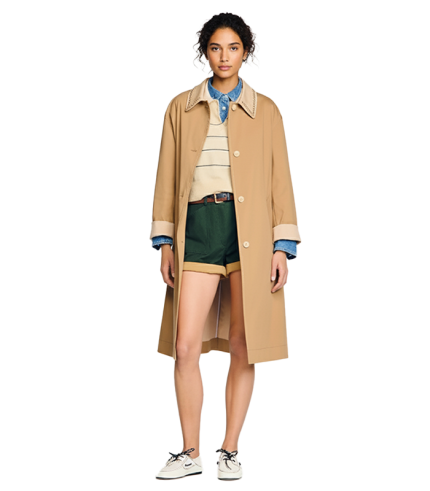 Trench coat with rhinestone collar