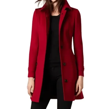 Women Luxurious Red Long Wool Coat for Winter