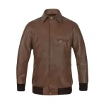 Mens Anthony Brown Leather Bomber Jacket Front View