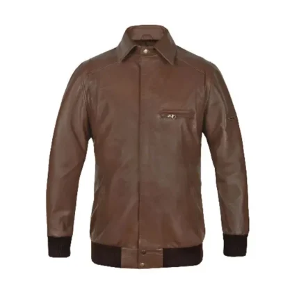 Mens Anthony Brown Leather Bomber Jacket Front View