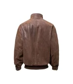 Mens Casual Real Brown Bomber Leather Jacket Back View