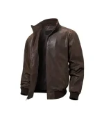 Mens Casual Real Dark Brown Bomber Leather Jacket