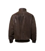 Mens Casual Real Dark Brown Bomber Leather Jacket Back View
